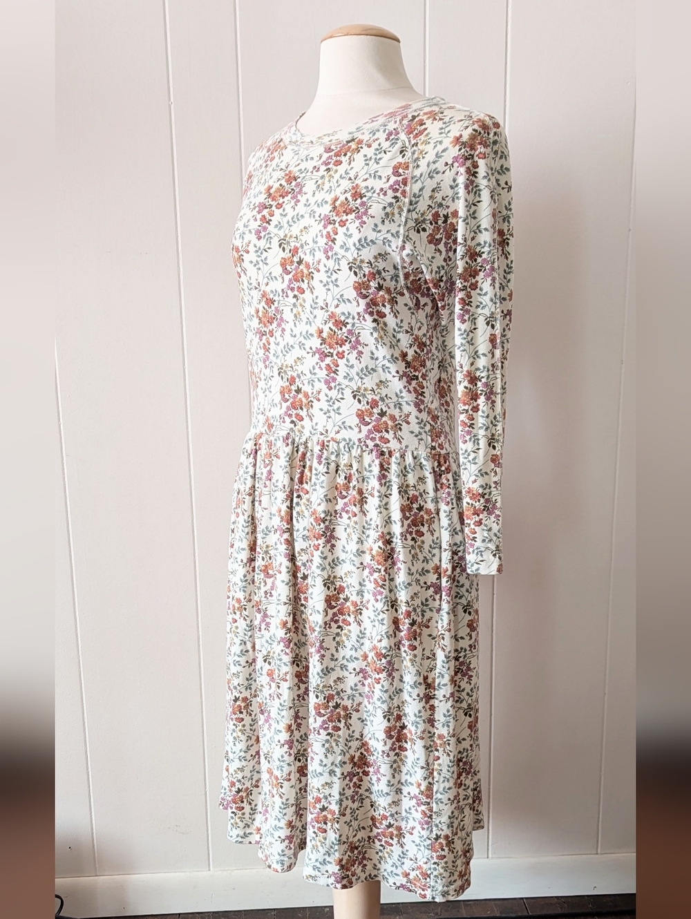 Vintage Distressed Cream Floral Drop Waist Lounge Comfy Dress By RTW